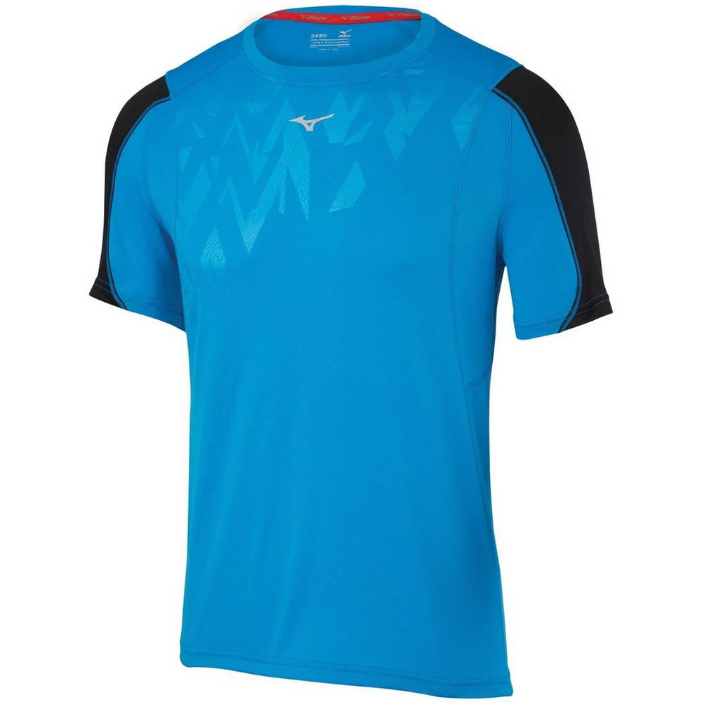 Mens Mizuno Alpha Vent Running T-Shirts Blue/Black Philippines (TVQXGE489)